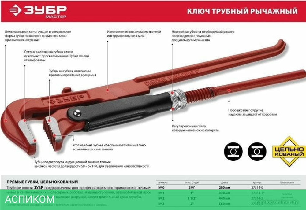 Ключ трубный Зубр 27314-1