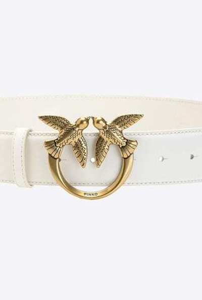 LOVE BIRDS LEATHER BELT - white–gold / S (90 см)- S (90 см)