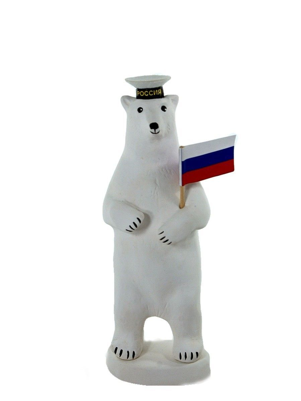 Сувенир Белый медведь на льдине с флажком в бескозырке.