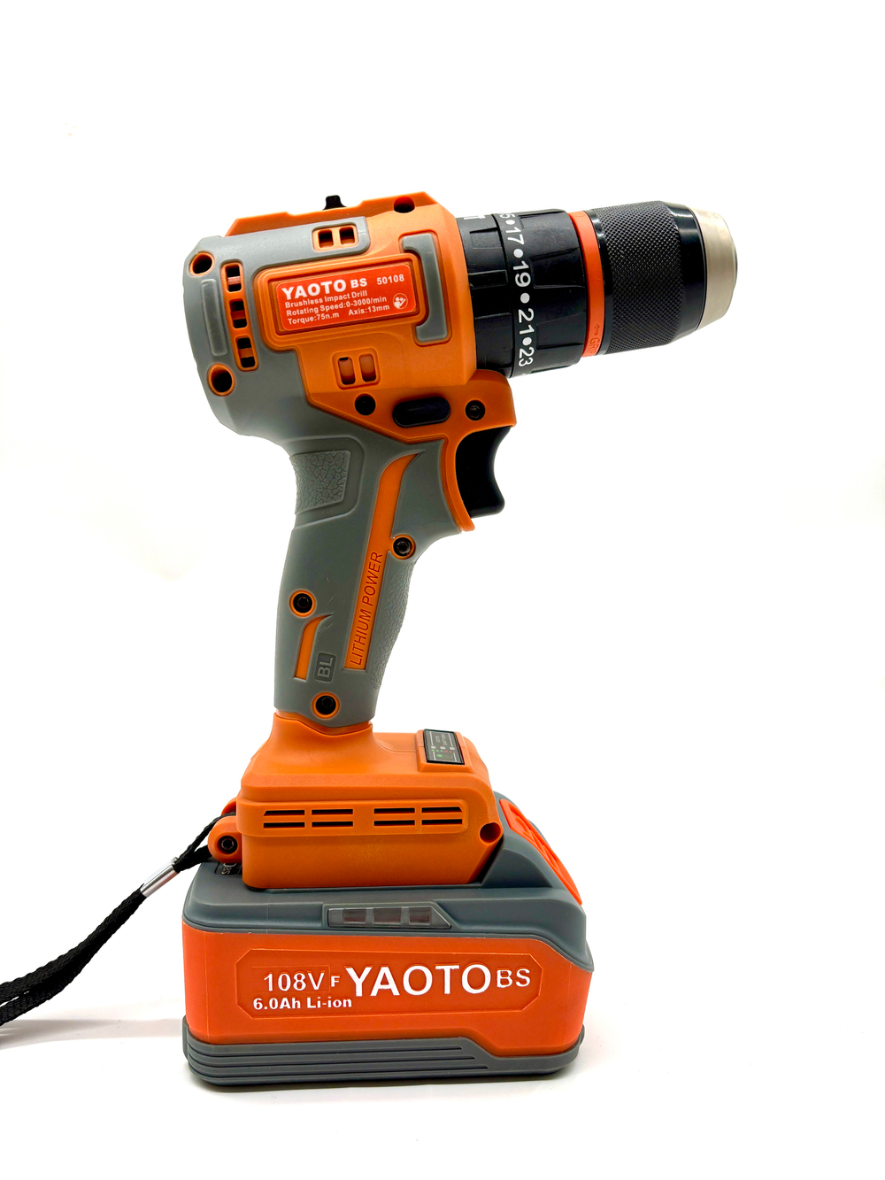 Шуруповерт бесщеточный YAOTO BS108TV, 2 аккумулятора, 75Нм, ударный, подсветка