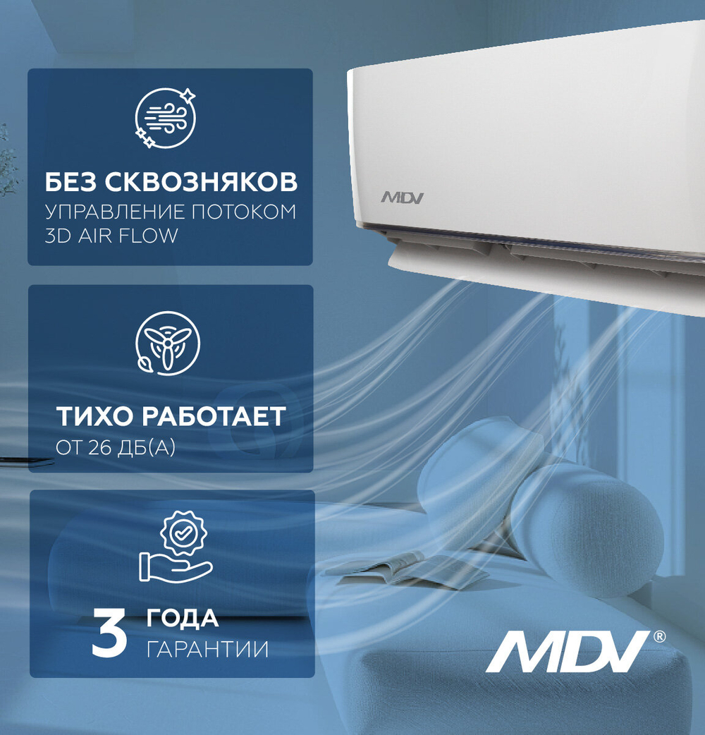 Сплит-система MDV MDSA-07HRN8 / MDOA-07HN8, мощность 7 BTU, белый