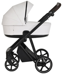 Детская коляска Roan Sol Кожа 3 в 1 с автокреслом Tutis Elo Lux Black RSL/2024 White/Black/руч.Тем.коричневый