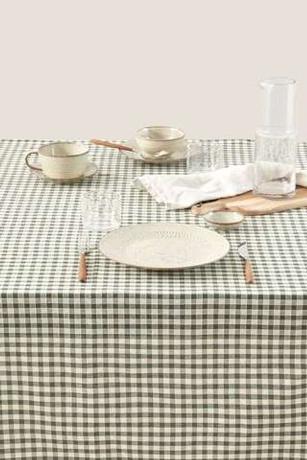 ZARA HOME КЛЕТЧАТАЯ ХЛОПЧАТОБУМАЖНАЯ СКАТЕРТЬ, ЗЕЛЕНЫЙ