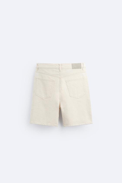 ZARA ЦВЕТНЫЕ ДЖИНСОВЫЕ ШОРТЫ, ЖЕЛТОВАТО-БЕЛЫЙ