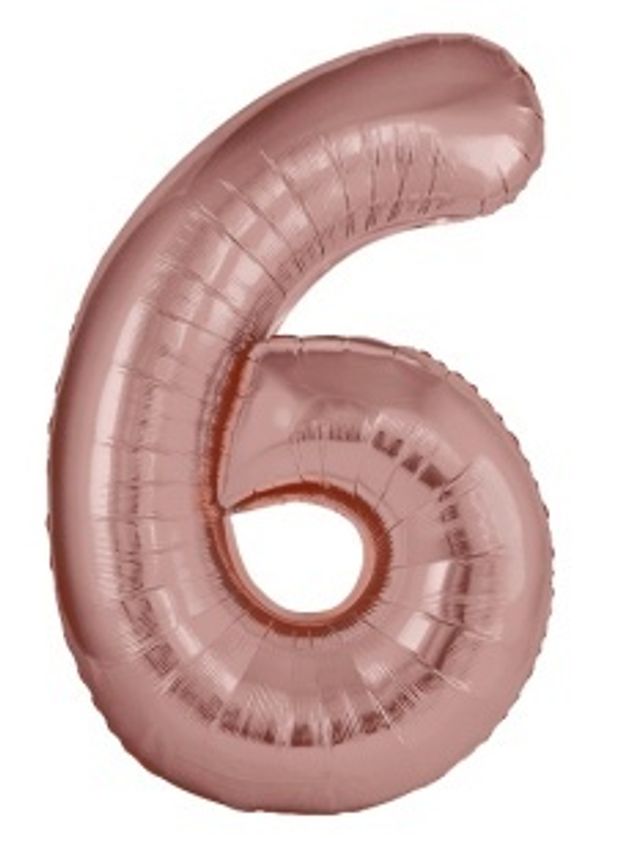 F Шар (40''/102 см) Цифра, 6 Slim, Розовое Золото, Металлик, 1 шт. в уп.( БГ-60)