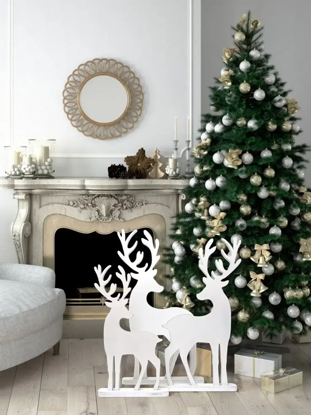 Новогодний декор. Комплект из трех оленей 73см, 66см, 53см