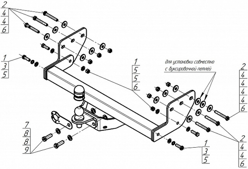 Фаркоп Motodor для Sollers Atlant (фургон, база L2 и L3) (Оцинк. шар) Motodor.98701-FE