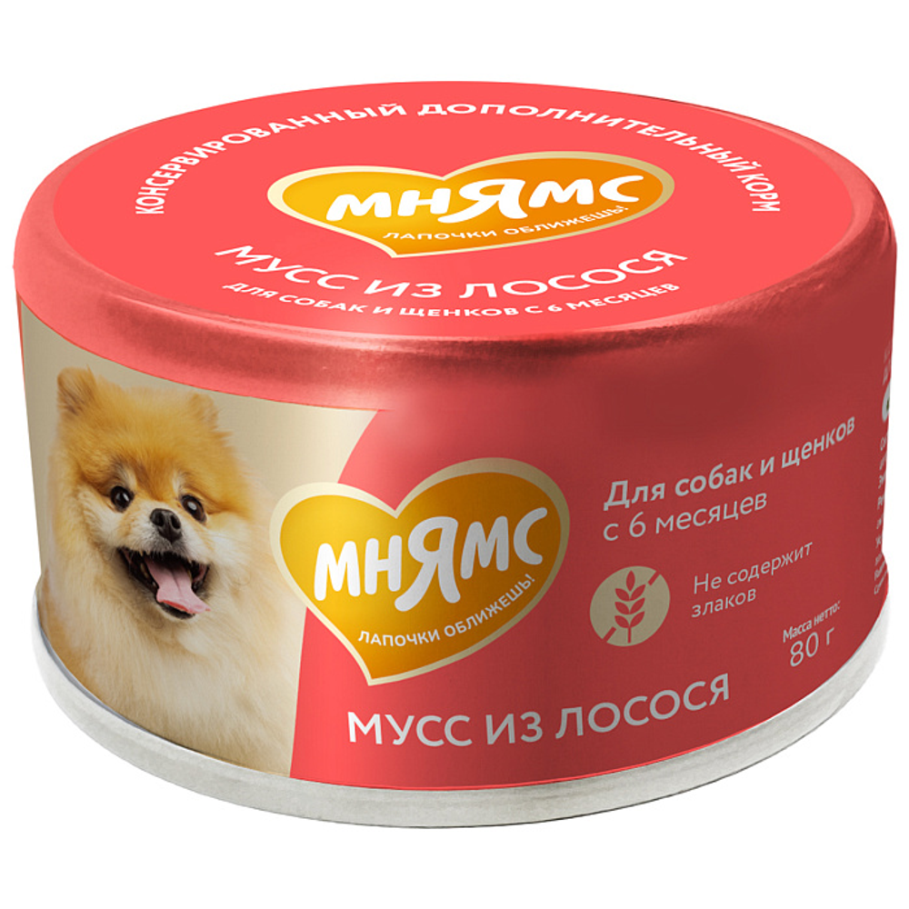Влажный дополнительный корм Мнямс На каждый день Мусс из лосося для собак и щенков старше 6 месяцев 80 г
