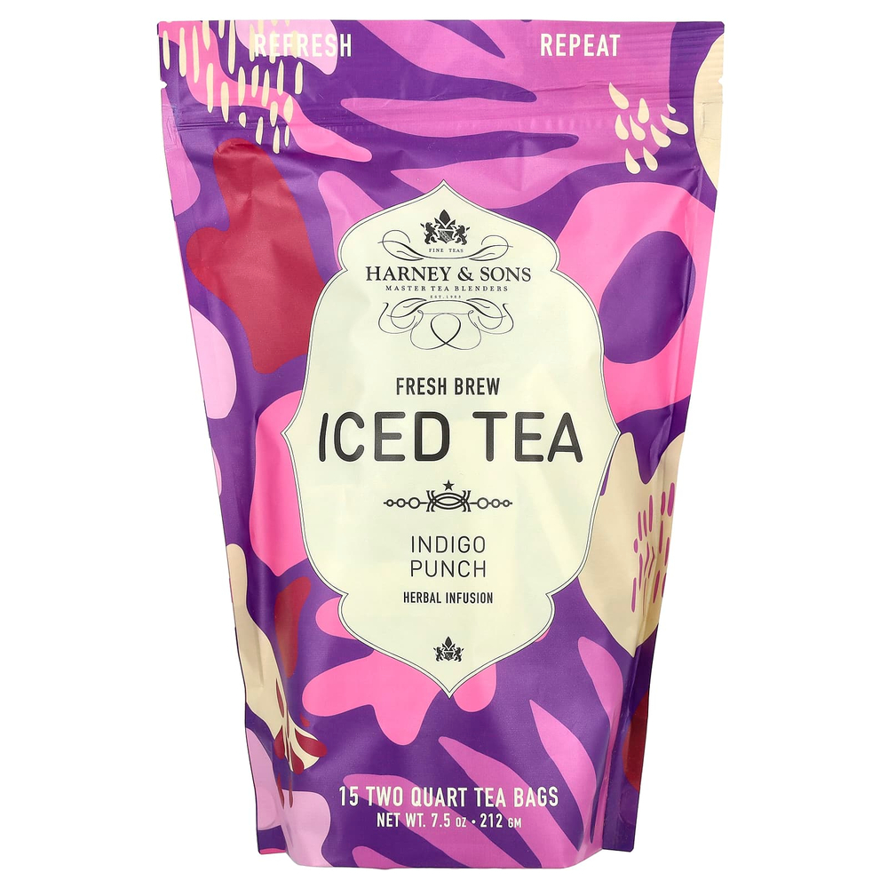 Harney & Sons, Fresh Brew Iced Tea, Indigo Punch, без кофеина, чайные пакетики объемом 15 литров, 212 г (7,5 унции)