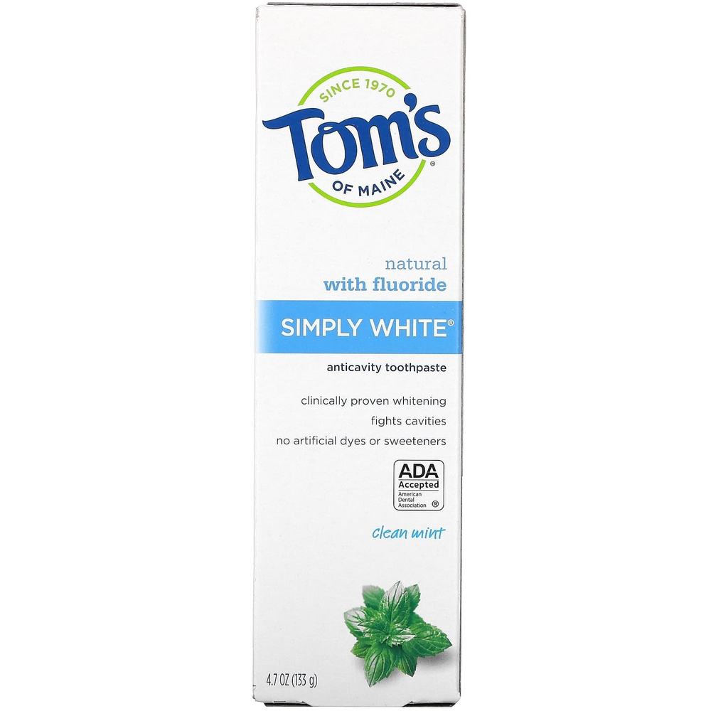 Tom's of Maine, Зубная паста Simply White от кариеса с фтором, чистая мята, 133 г (4,7 унции)