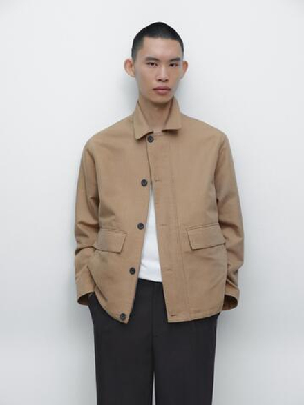 Massimo Dutti Куртка из смесового льна с карманами, бежевый