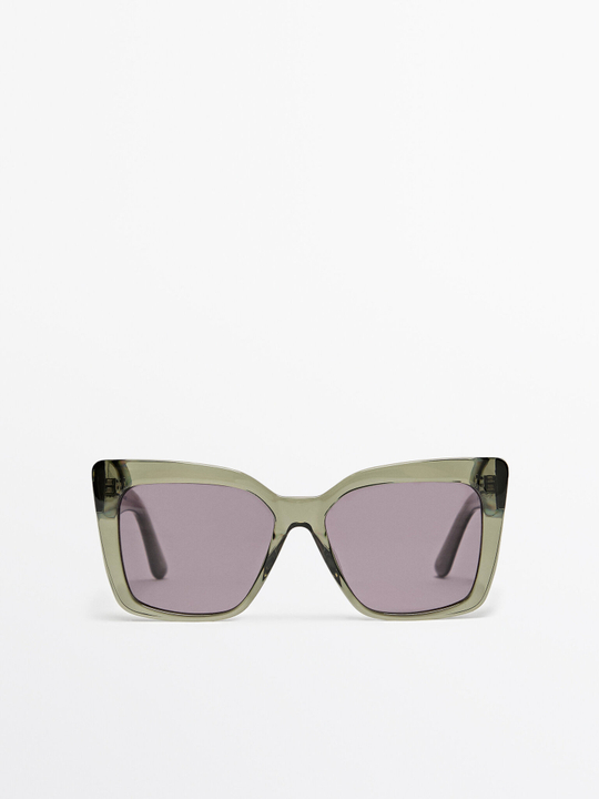 Massimo Dutti Солнцезащитные очки в квадратной полупрозрачной оправе, Хаки