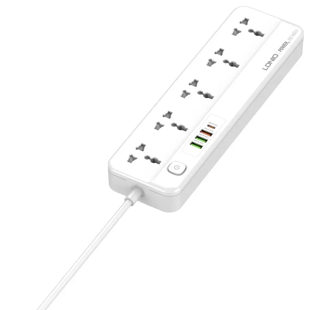 LDNIO удлинитель сетевой фильтр, модель SC5415, 2 метра, 4 USB, тройник разветвитель с заземлением и выключателем, белый