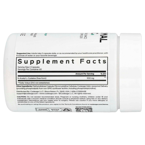 Codeage, липосомальный NAC, 120 растительных капсул (450 мг в 1 капсуле)