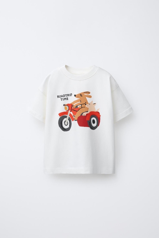 ZARA ФУТБОЛКА С АНИМАЛИСТИЧЕСКИМ ПРИНТОМ, БЕЛЫЙ