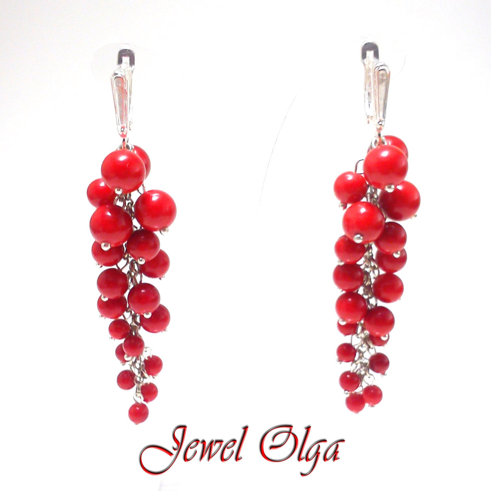 Длинные красные серьги-Ягодки "Вкус лета"