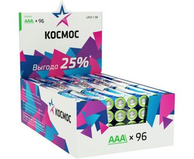 Элемент питания алкалиновый AAA/LR03 (уп.96шт) КОСМОС KOCLR03_96BOX