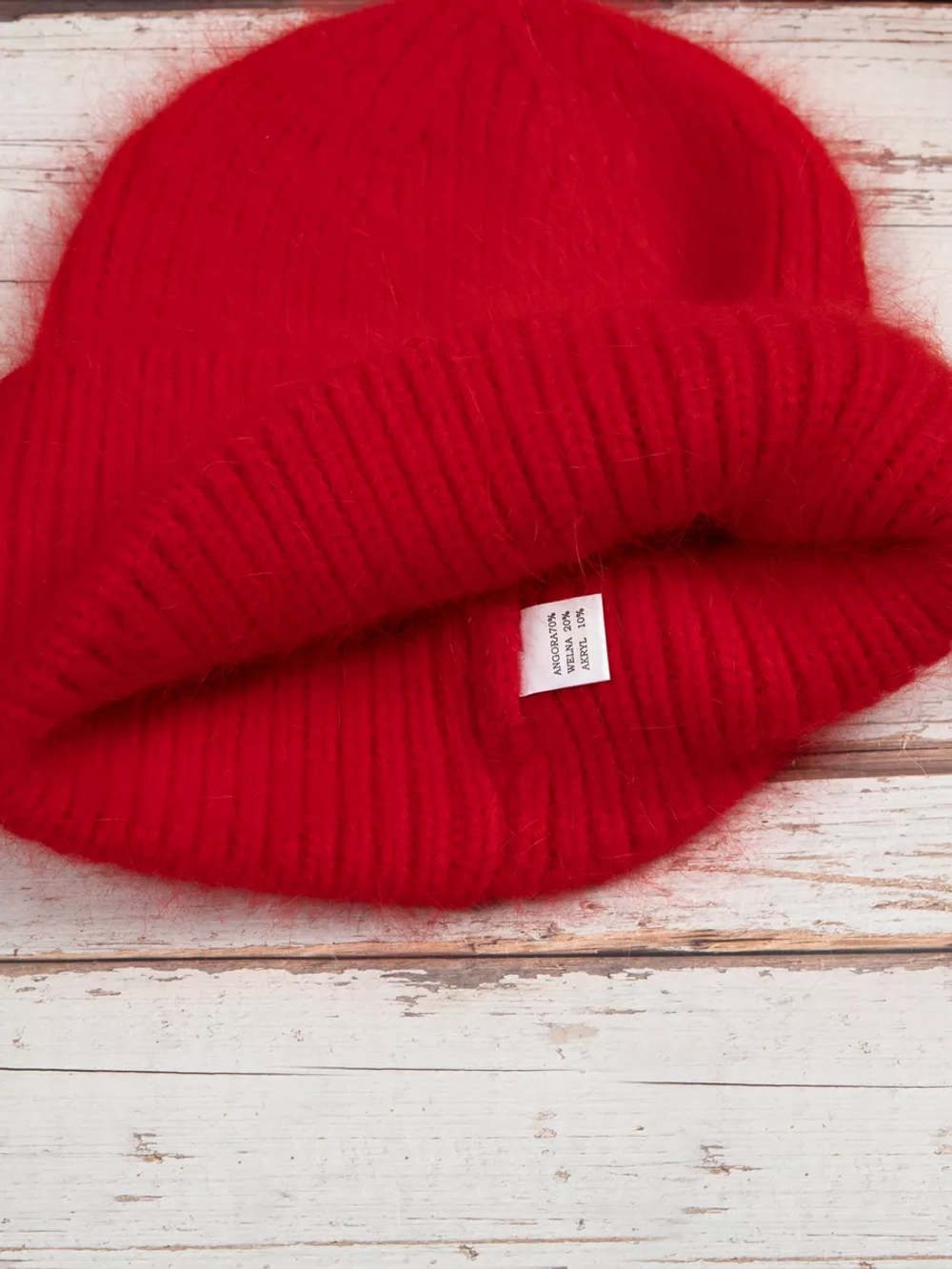 шапка вязаная бини ангора теплая демисезонная с отворотом