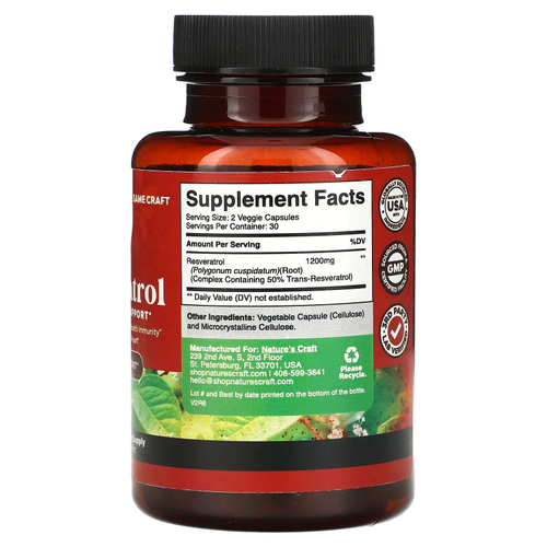Nature's Craft, Ресвератрол, антиоксидантная поддержка, 60 капсул (600 мг на капсулу)
