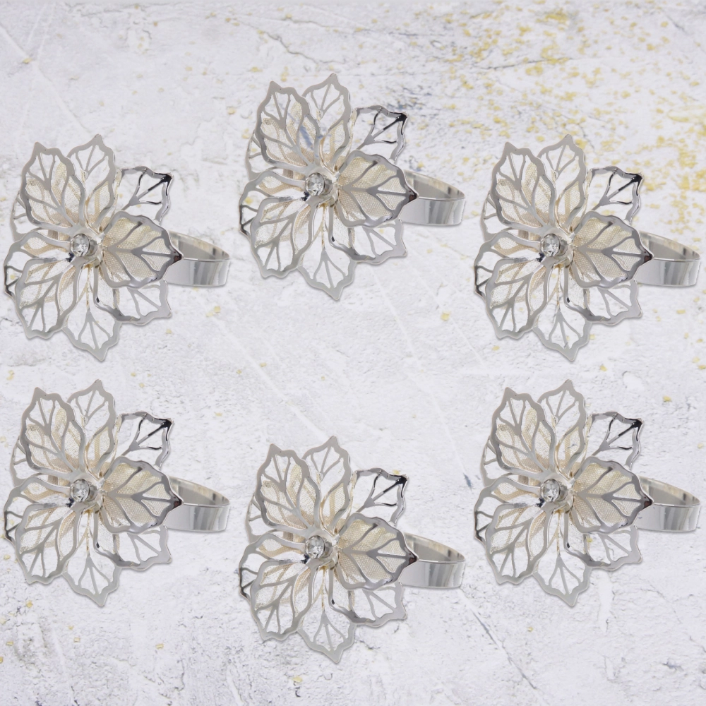 Набор колец для салфеток 6шт «Пуансеттия»4,5*4,5см, серебро