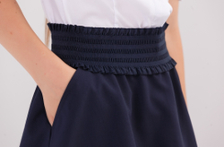 Юбка школьная для девочки синяя тёмно-синяя клёш свободная расклешенная широкая свободная на резинке пышная классическая высокая талия колокол солнце полусолнце размер 122 128