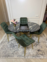 Круглый раздвижной стол "Лофт", луанда и стулья "Бостон" оливковый