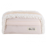 Пенал - косметичка Alingar, ткань, молния, боковой карман, карман-сеточка, плюш отделка, 200 х 90 х 45 мм, "OK. Style", микс (корич, св-серый, св-роз)