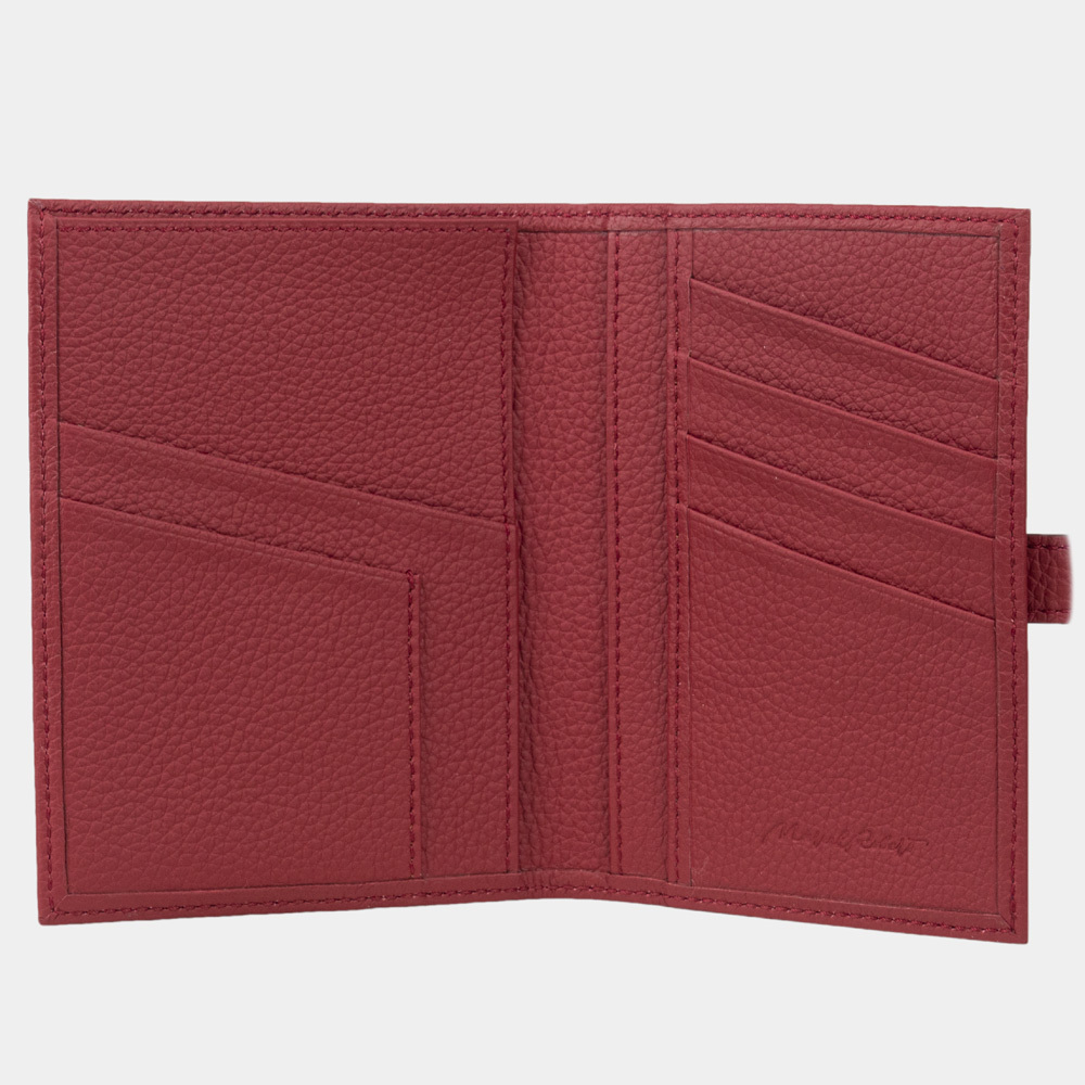 Обложка для паспорта и автодокументов из натуральной кожи теленка, вишневого цвета