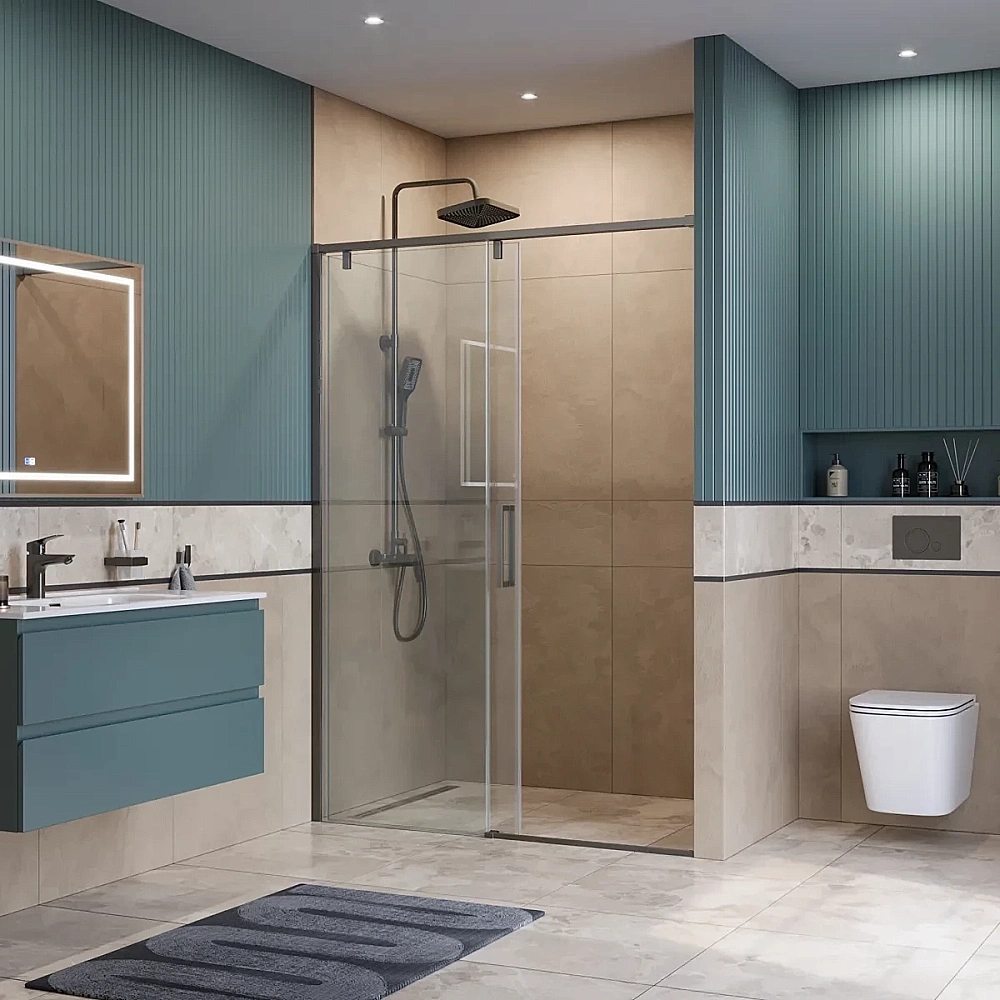 Душевая дверь BelBagno SOFT_CLOSE-1-BF-1-140-C-GM 140 стекло прозрачное/профиль оружейная сталь