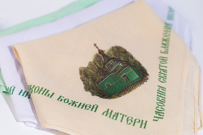 Платок с символикой часовни святой блаженной Ксении Петербургской, размер 70х70 см