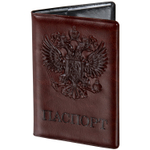 Обложка для паспорта STAFF полиуретан под кожу "ГЕРБ" коричневая (10 штук в упаковке)