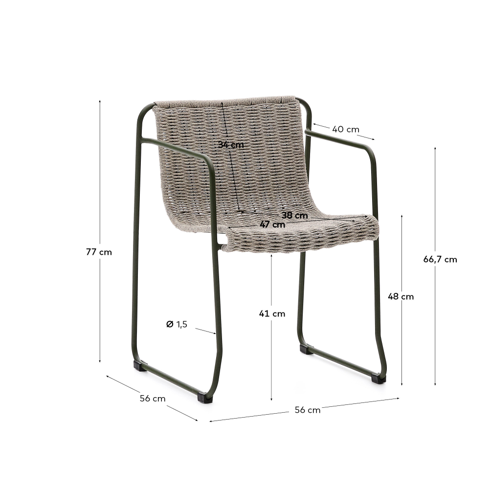 Стул Maurina из оцинкованной стали зеленого цвета и экрю и серым шнуром