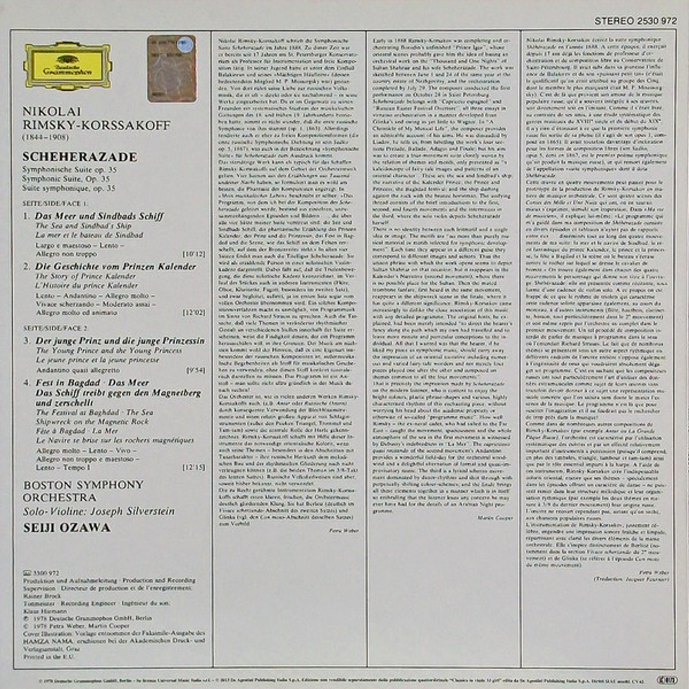 Nikolai Rimsky-Korssakoff, Boston Symphony Orchestra, Seiji Ozawa / Scheherazade (LP)