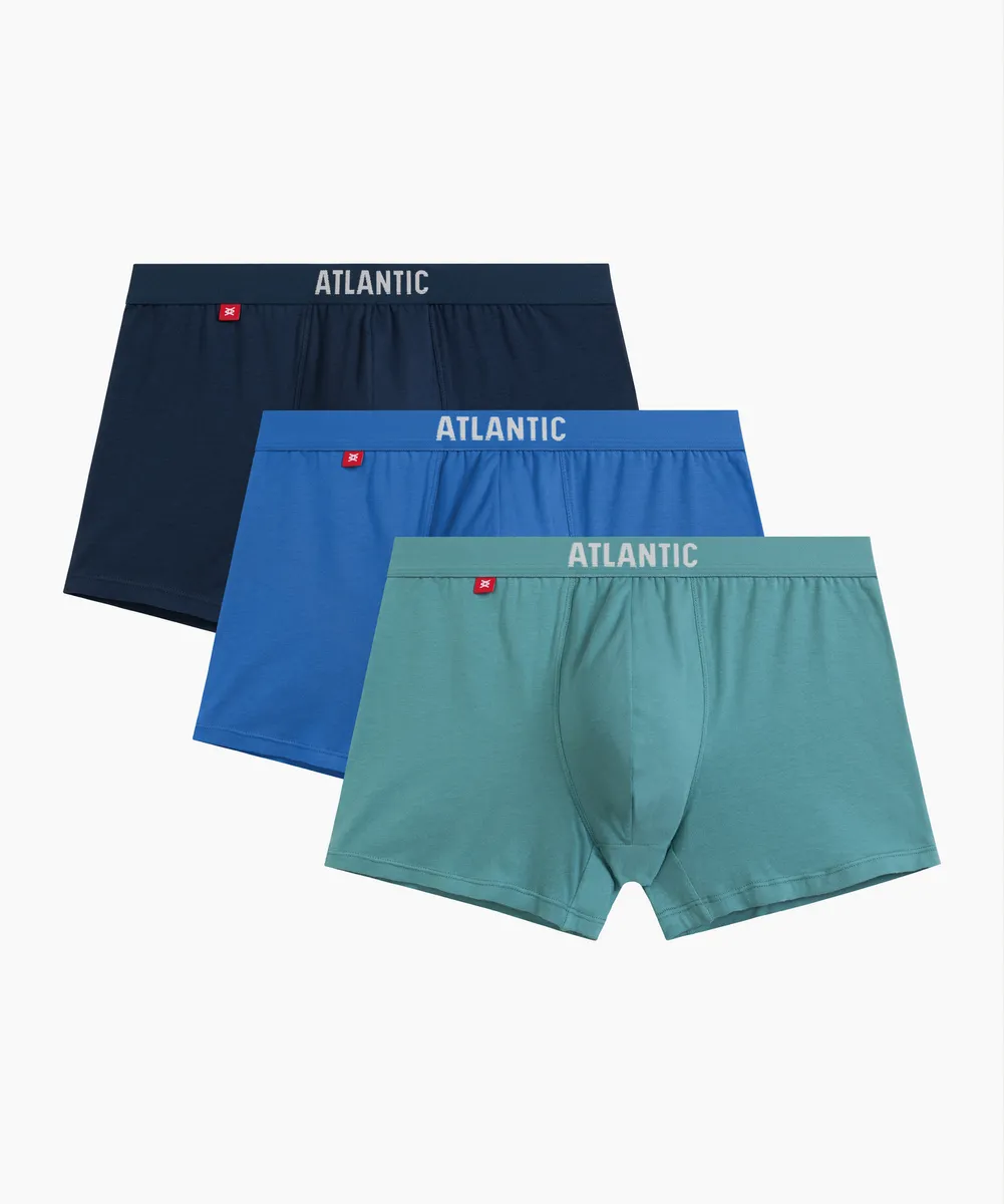 Мужские трусы шорты Atlantic, набор из 3 шт., хлопок, голубые + темно-голубые + светло-зеленые, 3MH-011