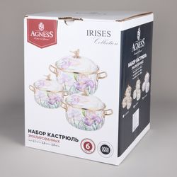 НАБОР КАСТРЮЛЬ AGNESS ЭМАЛИРОВАННЫХ СЕРИЯ "IRISES", 6ПР. 2,1Л, 2,8Л И 3,8Л