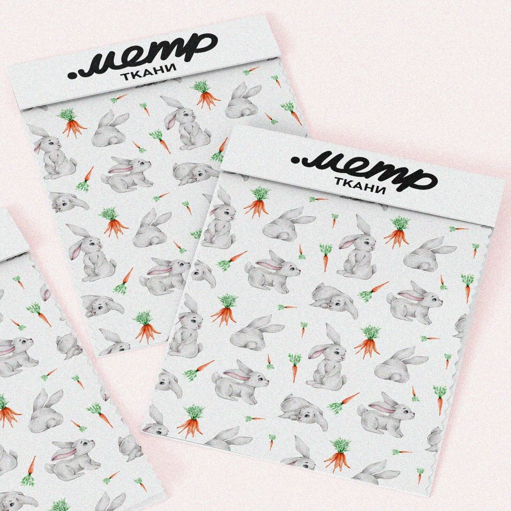 Ткань лен милые зайцы с морковкой