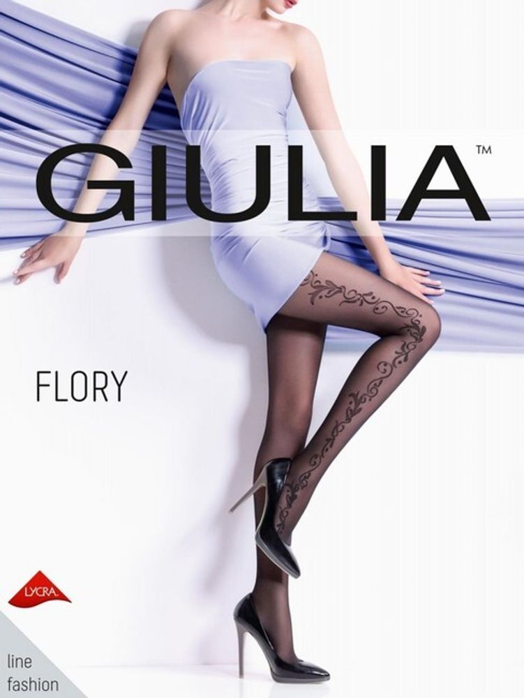 Чёрные колготки с узорами на боках Flory N10 , 40 den , 3 M (Цвет: черный)