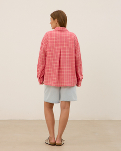 Рубашка из вареного хлопка, розовая