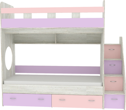 Двухъярусная кровать КарИВи Юниор 1 90х200 Винтерберг Ирис Розовый