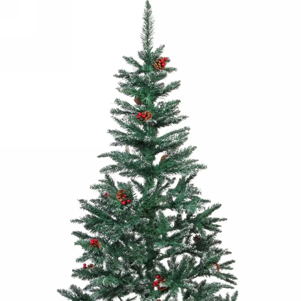Ёлка «Морозное утро» 180 см, ПВХ с шишками, ягодами и белым инеем (490 веток)