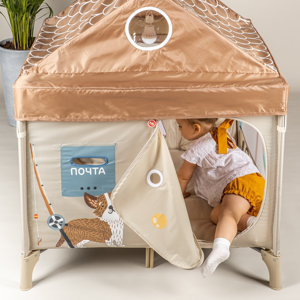 Манеж с лампой Happy Baby ALEX HOME, коричневый