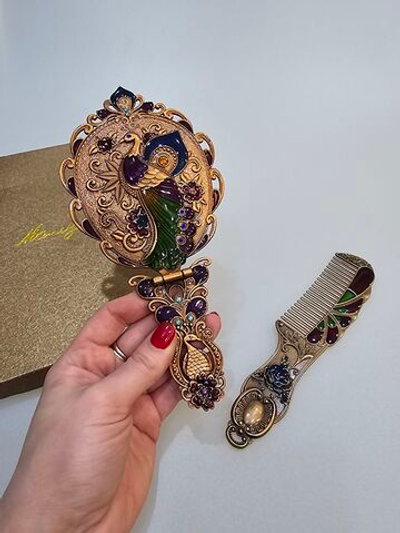 Зеркало "Феникс" складное с гребнем в наборе, в подарочной коробке. Турция (античная медь)