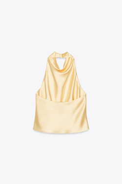 ZARA АТЛАСНЫЙ ТОП С ГОРЛОВИНОЙ ХАЛТЕР, ЖЕЛТЫЙ