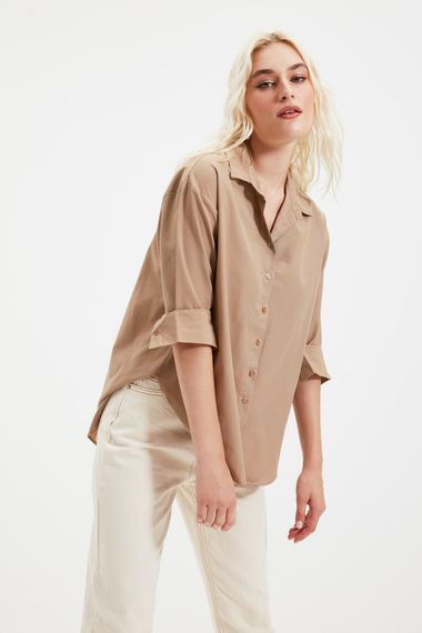 Qadın üçün uzun qollu bej köynək TWOAW20GO0107