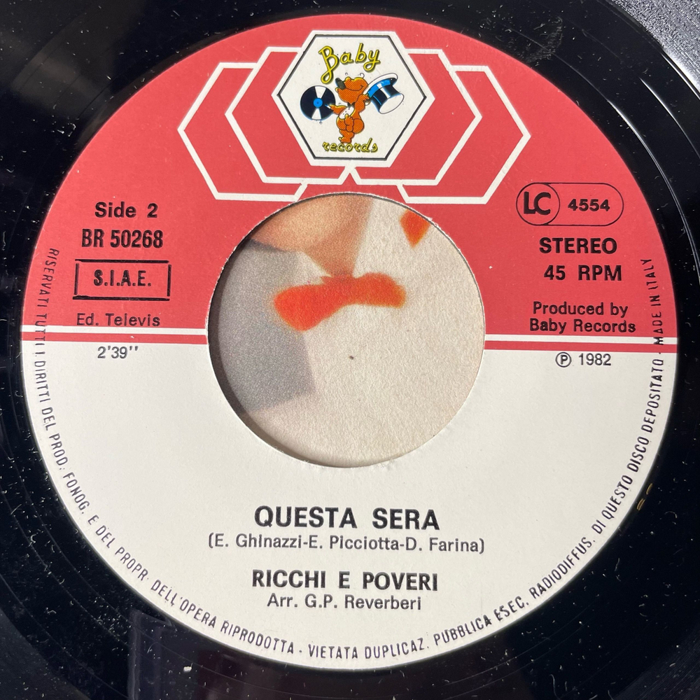 Винтажная виниловая пластинка 7 дюймов (маленькая пластинка) Ricchi and Poveri Made In Italy (Италия 1982)
