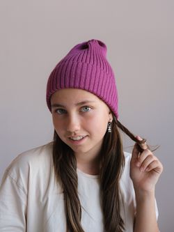 Шапка вязаная-резинка весенняя/осенняя КЭП(Брусника)