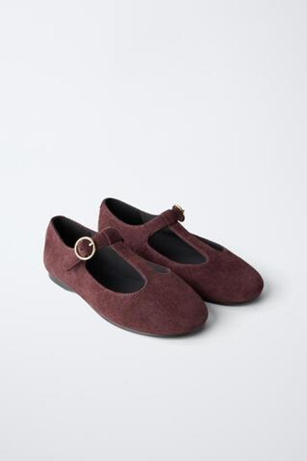 ZARA ЗАМШЕВЫЕ БАЛЕТКИ С РЕМЕШКАМИ,