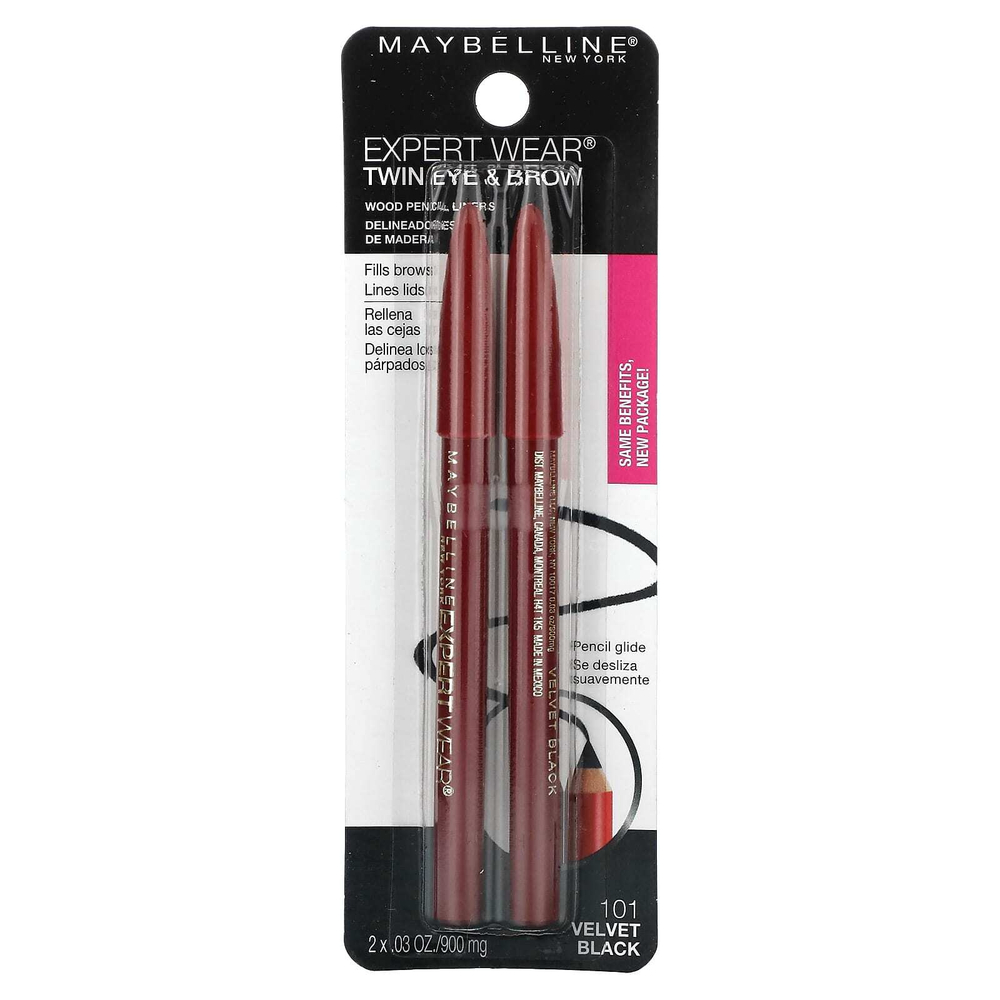 Maybelline, Expert Wear, Twin Eye & Brow, оттенок 101 бархатный черный, 2 шт. по 900 мг (0,03 унции)