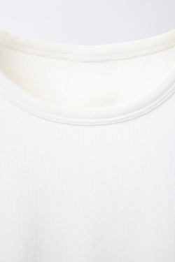 ZARA ФУТБОЛКА В РУБЧИК С ВЫРЕЗОМ И БАНТАМИ, БЕЛЫЙ