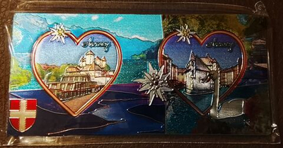 Магнит на холодильник Анси Annecy - 2 сердца (Франция)